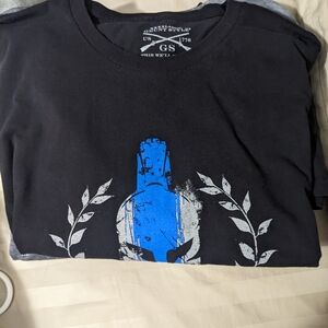 Black T-Shirt with Blue and White Graphic